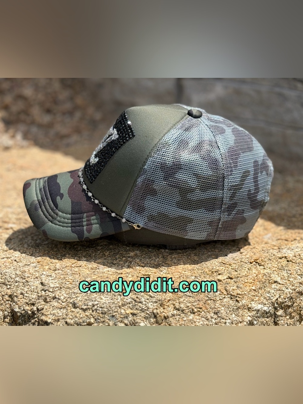 New Handmade Camo  Couture Logo Bling Trucker Hat - Picture 5 of 10